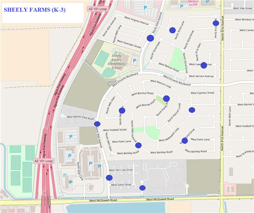 Sheely Farms K-3 bus stop map